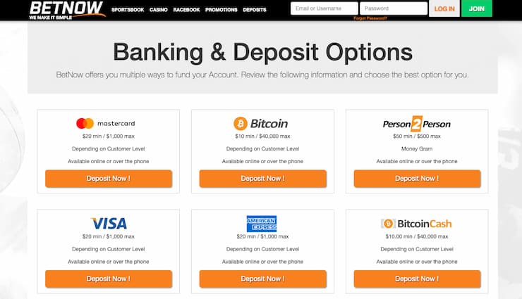 A view of BetNow banking options, part of the top Kentucky sportsbooks.